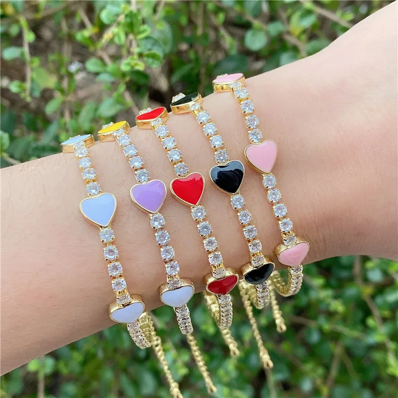 

High quality 3AAA cubic zircon tennis 18k gold colorful star eyes heart enamel bracelet women jewelry supply, Multicolor as photos