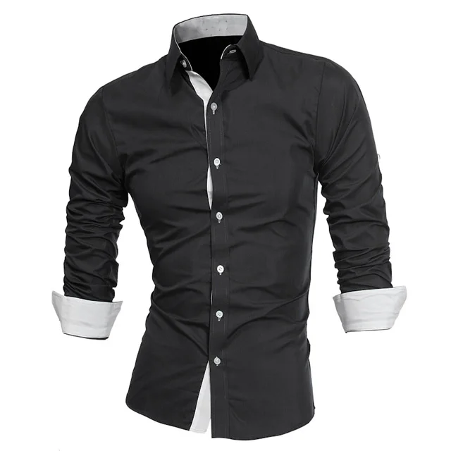 
2019 fashion formal long sleeve contrast slim woven stain spring autumn solid polyester tops men shirts 