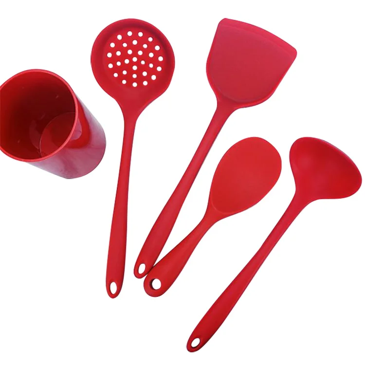 

Low Price Red & Black Eco Friendly Silicone Hot Pot Creative Kitchenware Kitchen Serving Utensils Set Manufacturers With Holder, Red & black or customized