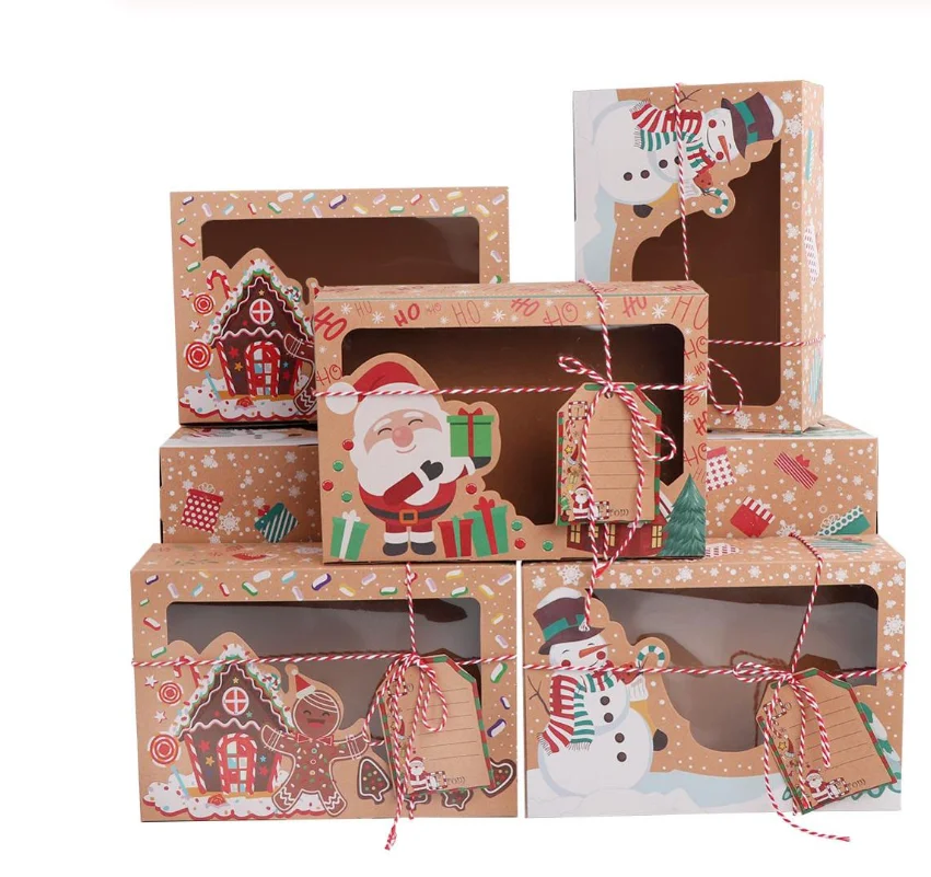 

Christmas Cookie Boxes Doughnut Gift Boxes Bakery Box with Clear Windowsanta snowman Holiday Designs with Xmas Ribbons for Gift