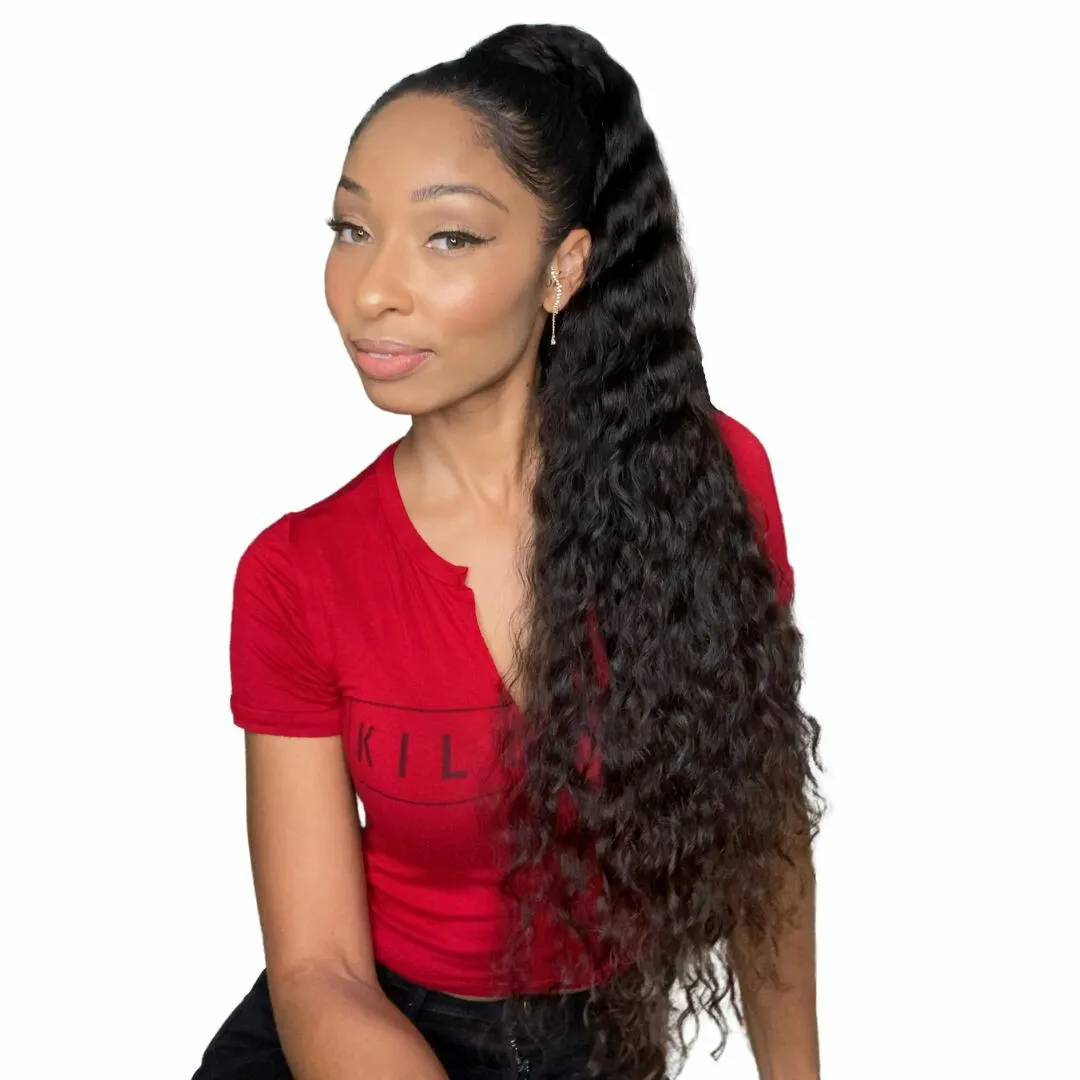 

Drawstring Human Hair Ponytail Extension 140g Wrap Around Ponytails Afro Kinky Curly Clip in Ponytail Hairpiece For Black Women