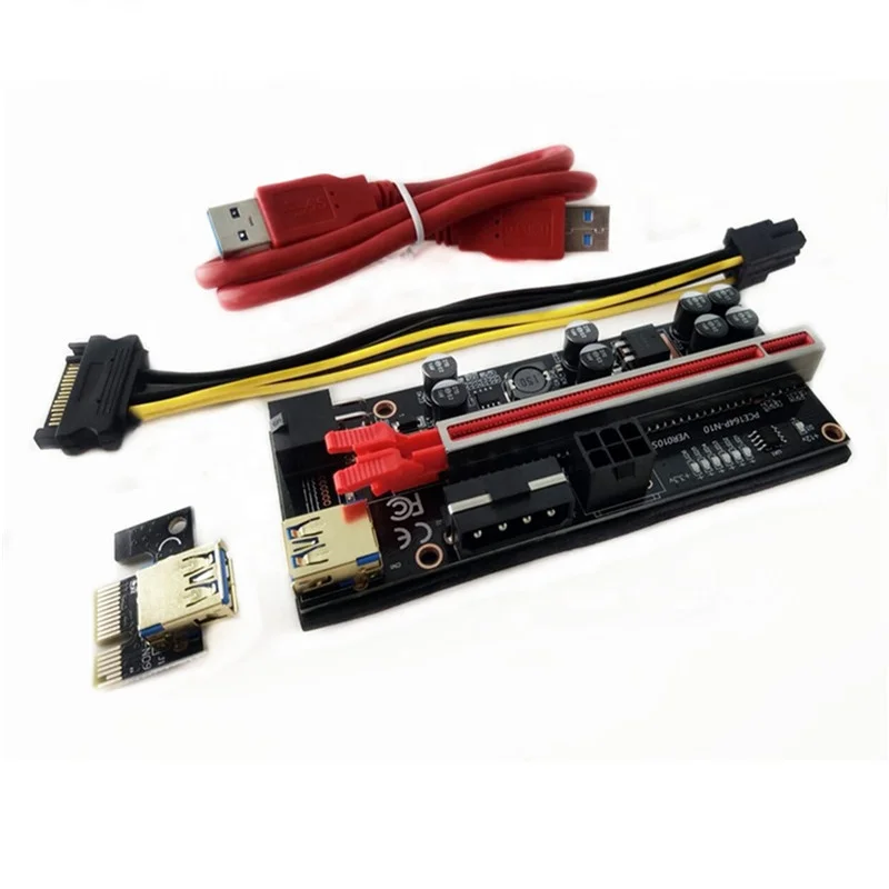 

8 capacitors 010S Riser VER 010S Plus PCI-E PCIE Riser Card for Gold USB 3.0 1X to 16X 6PIN 4Pin PCIE 010S Plus, Black