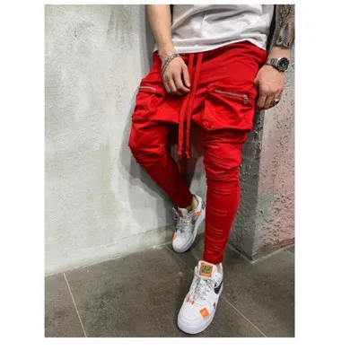 

Stylish solid-color pockets with slim legs for men's slacks sweatpants for men