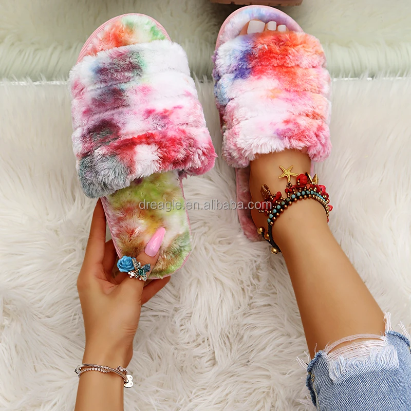 

Indoor Women Fur Slippers Fluffy Soft Furry Slides Thick Flats Heel Non Slip House Shoes Ladies Luxury Design Footwear Whosale
