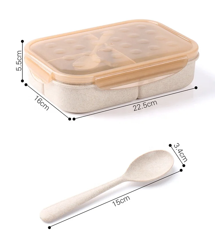 

Eco friendly factory wholesale 100% Wheat Straw Plastic Bento Student Lunch Box With Spoon And Fork, Customized