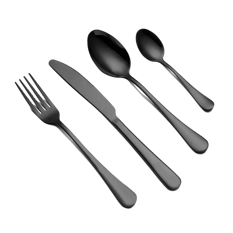 

Hotel Custom Dinner Flatware Set Plated Mirror Black Silverware 4 pieces Knife fork and spoon Stainless Steel 1010 Cutlery Set, Customized