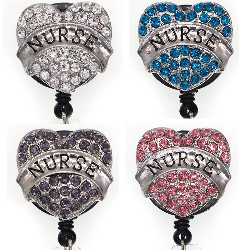 

Rhinestone Nurse Medical Retractable Yoyo Name ID Card Badge Reel With Alligator Clip, Various, as your choice