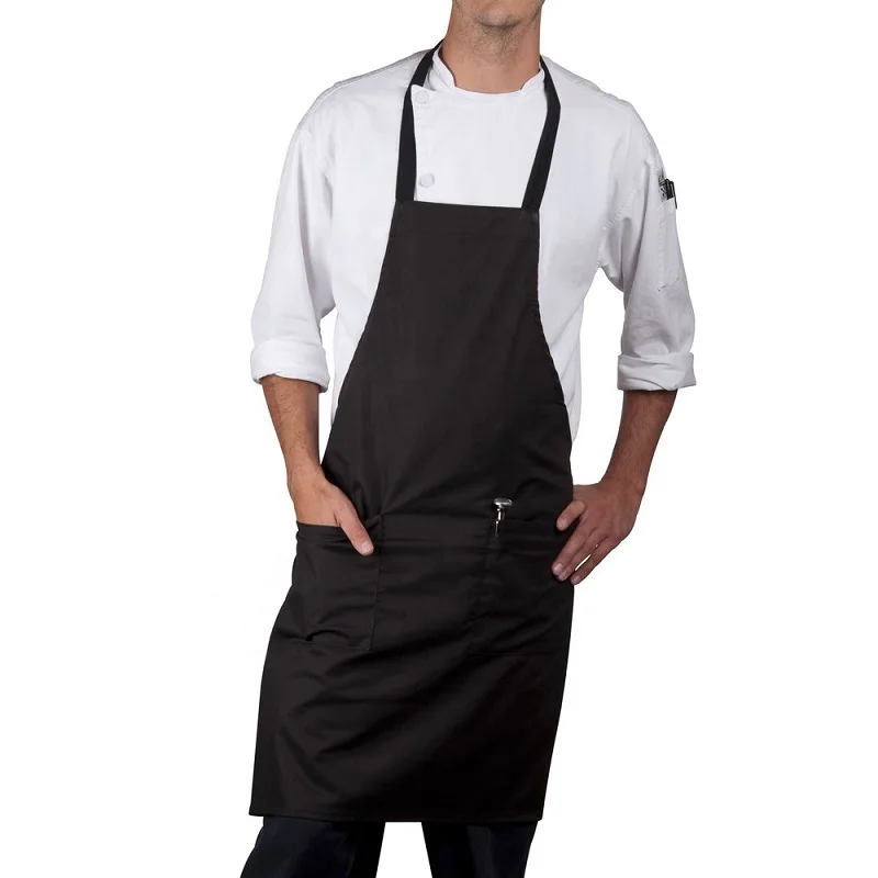 

High Quality Black Kitchen Crafting Baking Restaurant Cotton Men Women Adjustable Apron, Custom made