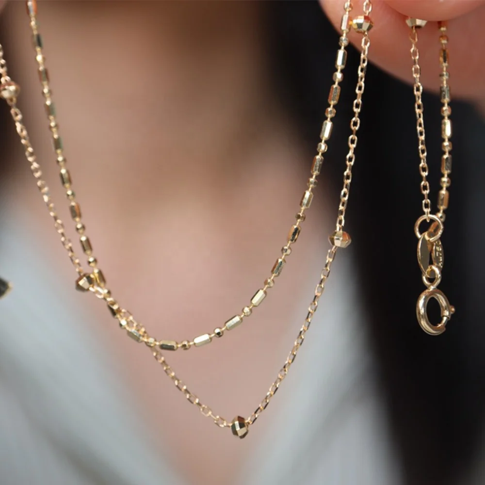 

Dainty Jewelry Peas Beads Double Layered 18K Gold Bamboo Link Chain Bracelet For Women