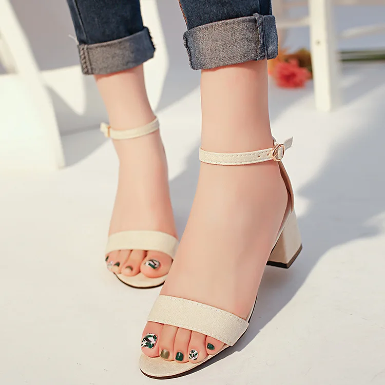 

Hot selling New summer kitten heels women's chunky toe suede sexy button sandals, As the picture show