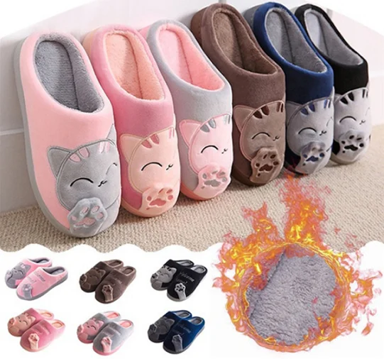 

Couple Winter Home Cute Cartoon Cat Non-slip Warm Slippers Bedroom Indoor Slipper, Colorful