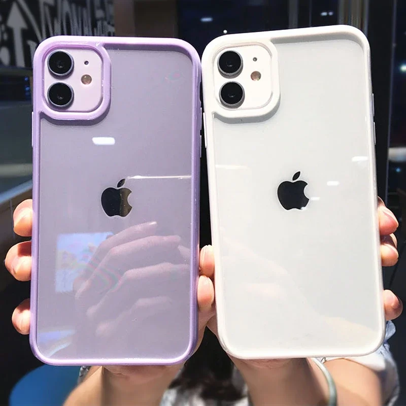 

Candy Color Border Shockproof Phone Case For iPhone 12 13 Mini 11 Pro Max XR X XS Max 7 8 Plus SE 2020 Clear Back iPhone Cover