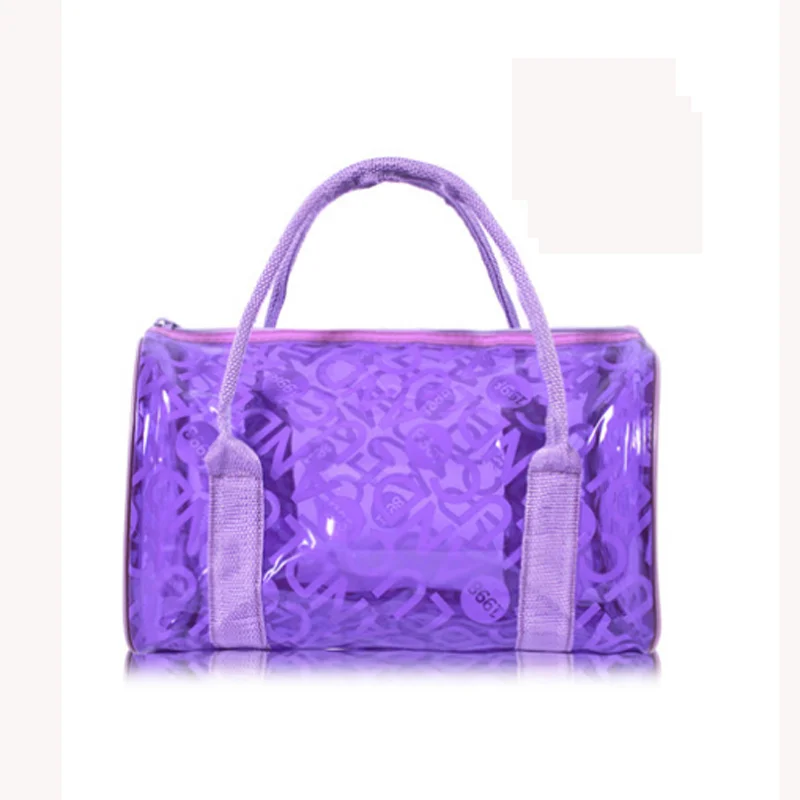 

Fast delivery wholesale clear jelly PVC characters small over night tote bags purple color spend a night bag for girls, Purple,pink,black,blue,green,orange