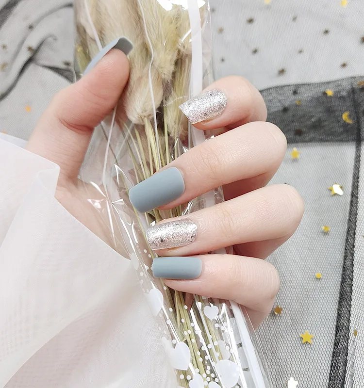 

Blue grey flat press on long nails trending press on nails bulk press on nails