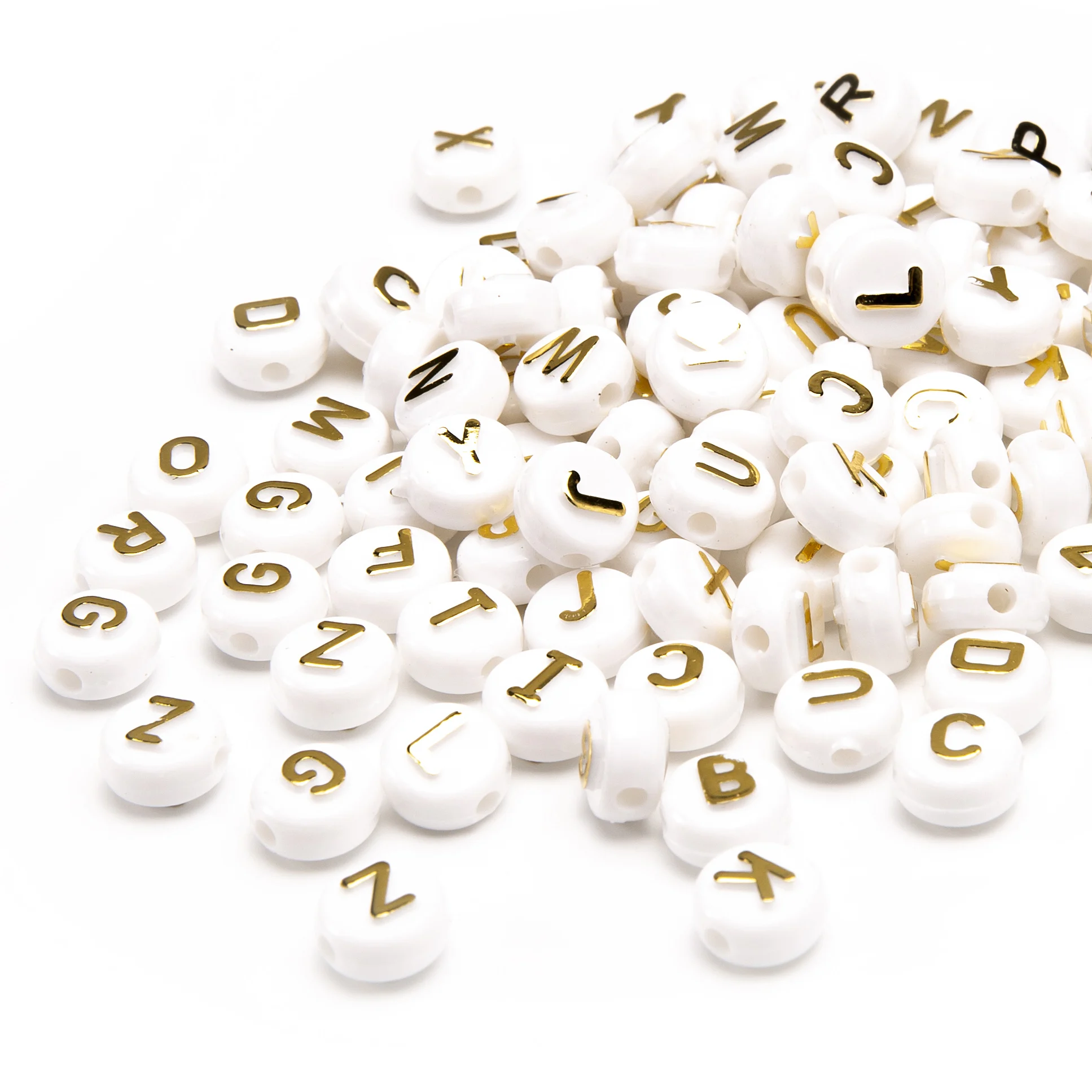 

Round beads mix letter white and gold Acrylic Plastic Bracelet necklace accessories 8613#