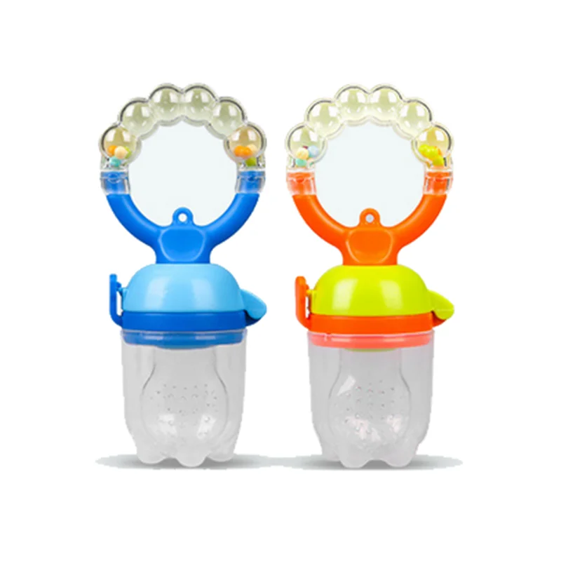 

Hot Selling Silicone Baby Food Pacifier With Rattle/Infant Fruit Pacifier Feeder, Blue/red/yellow/green or customized