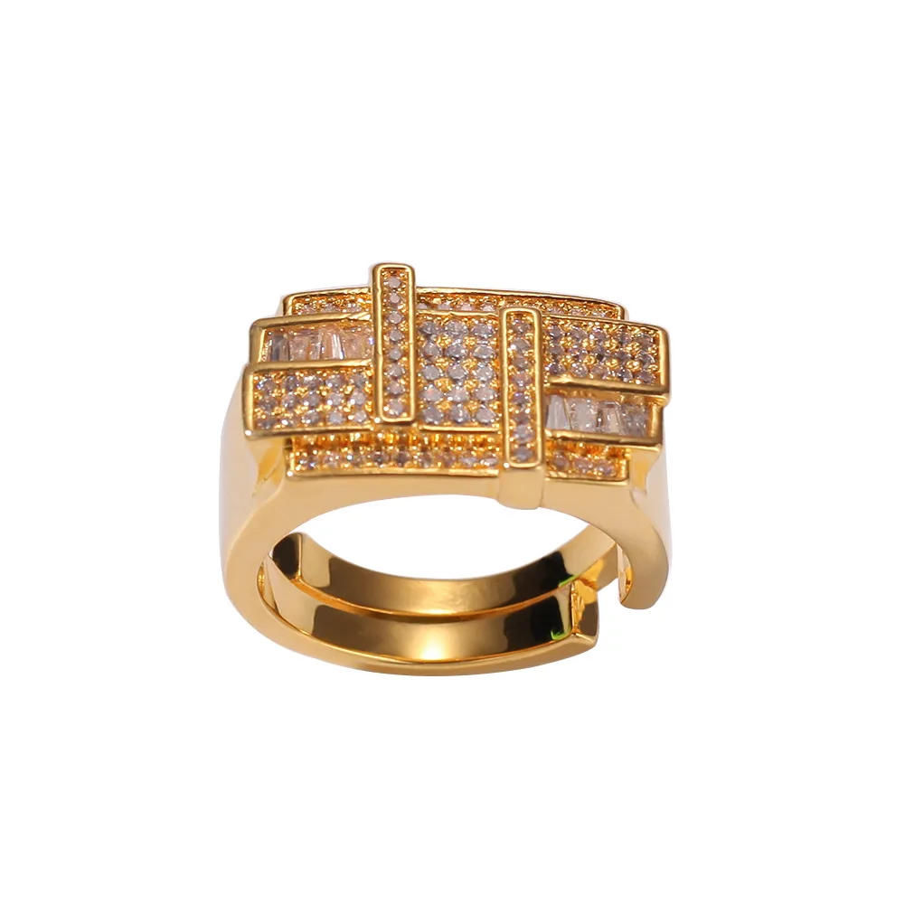 

Hip-hop accessories new staggered square zircon ring adjustable men's ring Tiktok jewelry