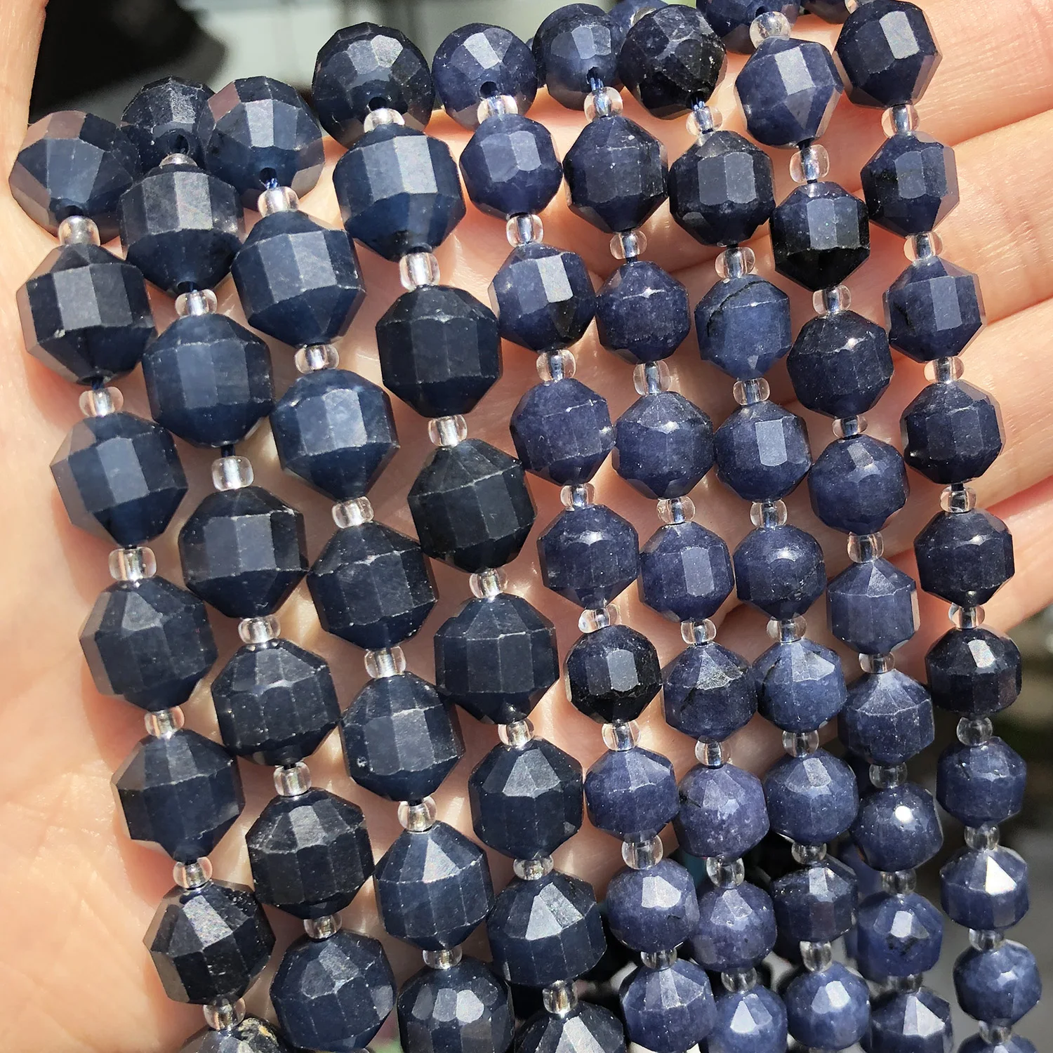 

Natural 8/10MM Olive Shape Faceted Dark Blue Sapphire Stone Loose Beads For Bracelet DIY Making Jewelry