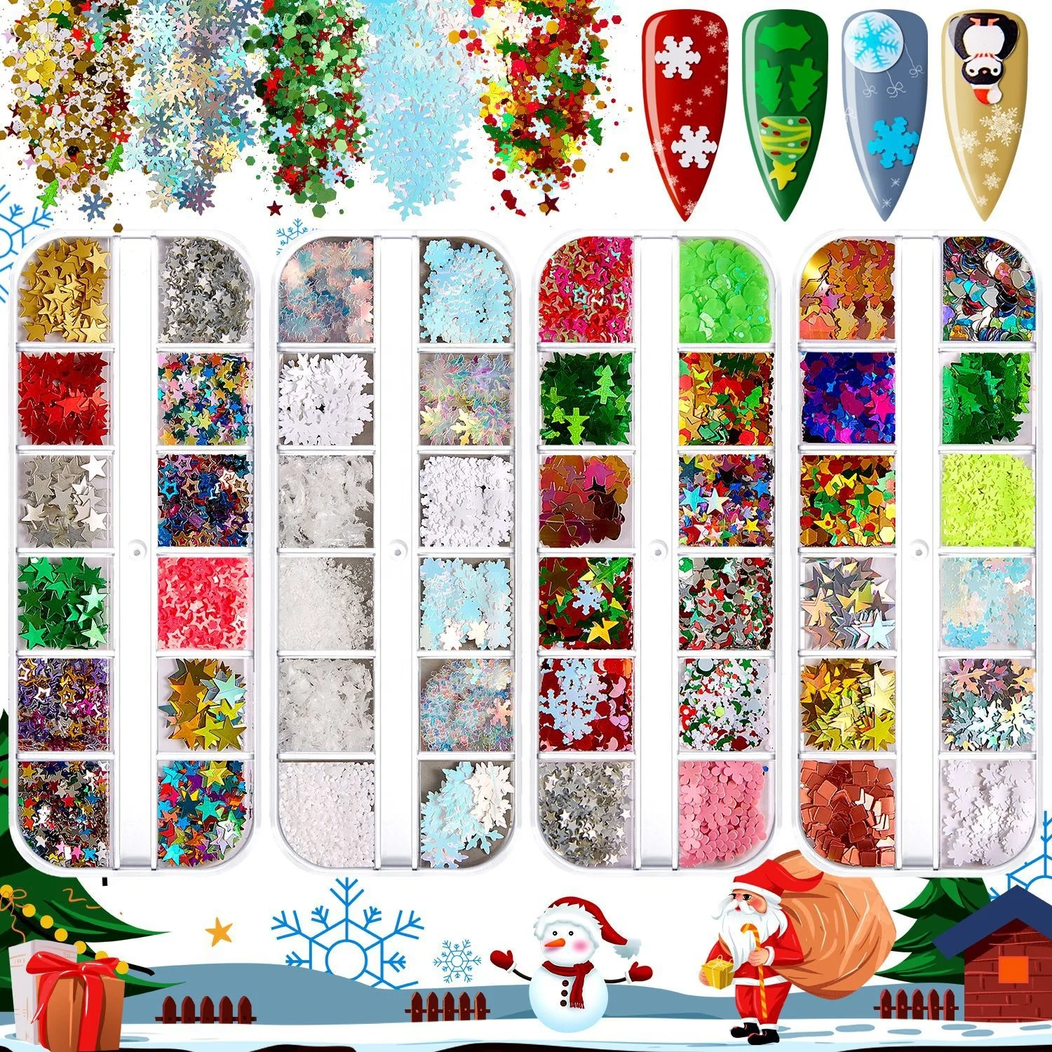 

Paso Sico Box Packing New Popular Mixed Design Christmas Festival Glitter Sequins Nail Art Decorations