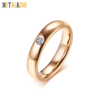 

4mm Rose Gold Tungsten Wedding Ring High Polished CZ Inlay Band Engagement Ring for Women