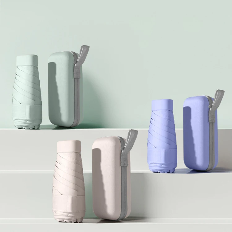 

Uv Protection Pocket Portable umbrella set gift super Mini with custom Case 6 Folding Umbrella With Logo Print Case