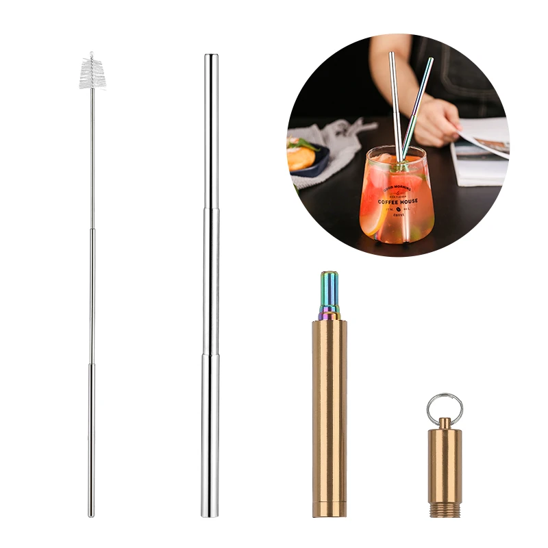 

Amazon Top Seller Metal Telescopic Drinking Straw Reusable Straw To Drink Gradient Stainless Steel Straws, Silver/ blue/ rose gold/ red/ black