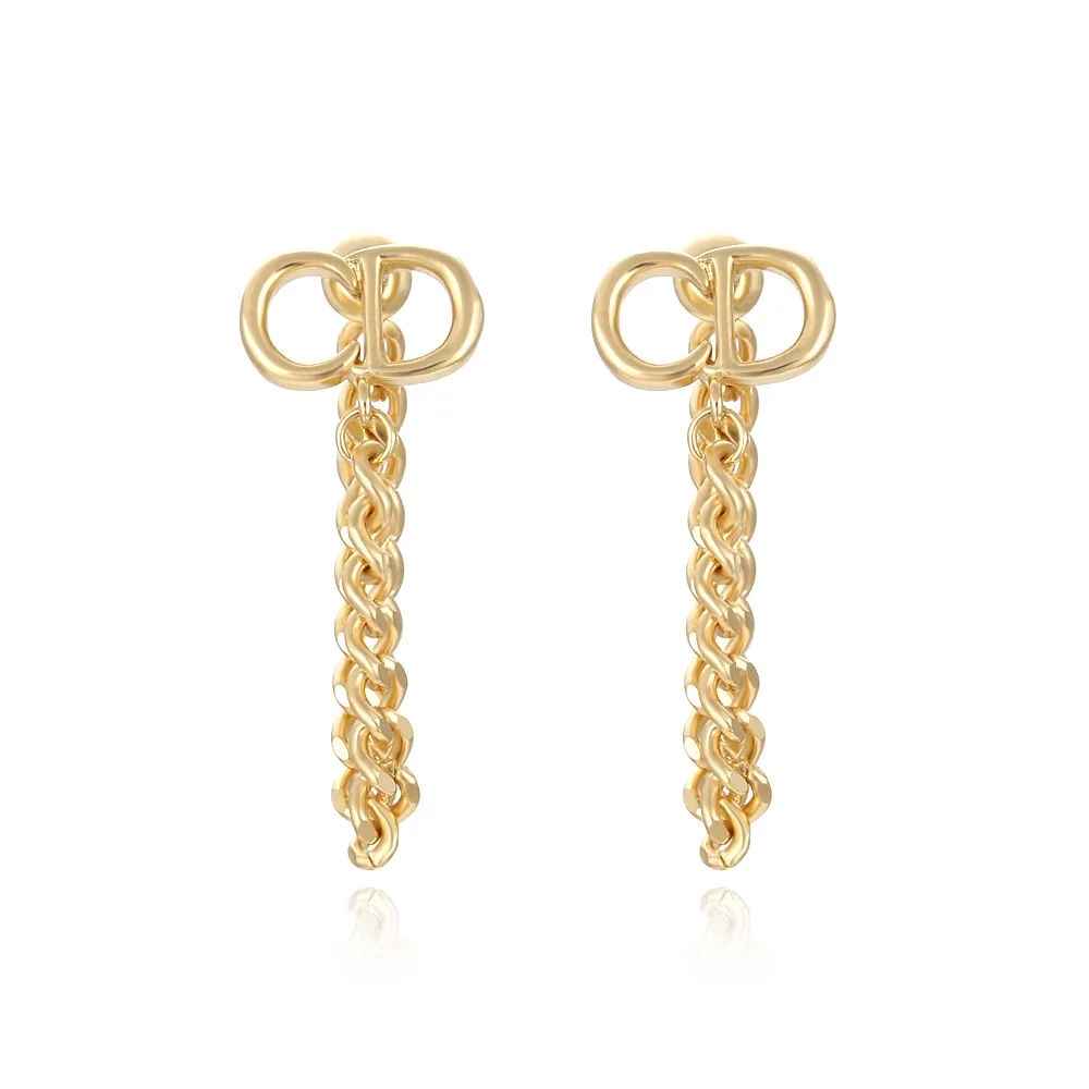 

JUHU New creative letter tassel alloy earrings fashion simple golden English stacking earrings wholesale for women, Gold