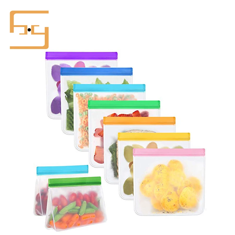 

Reusable Stand up Solid PEVA Food Storage Bag for Food Fruit and Vegetables Snack PEVA bags, Transparent