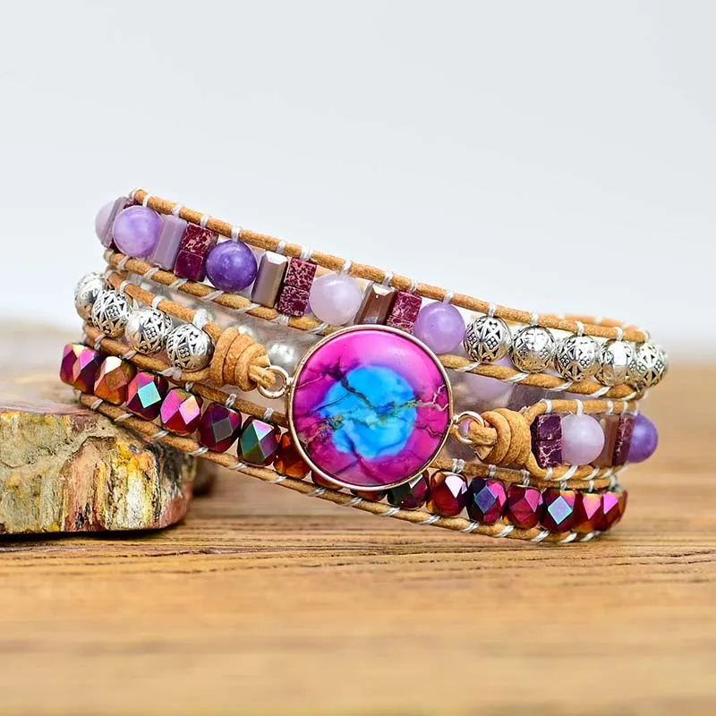 

Natural Stone 3 Wraps Bracelet Handmade Jewelry Boho Rose Quartz Bracelet For Women Bracelet Dropshipping, Colorful