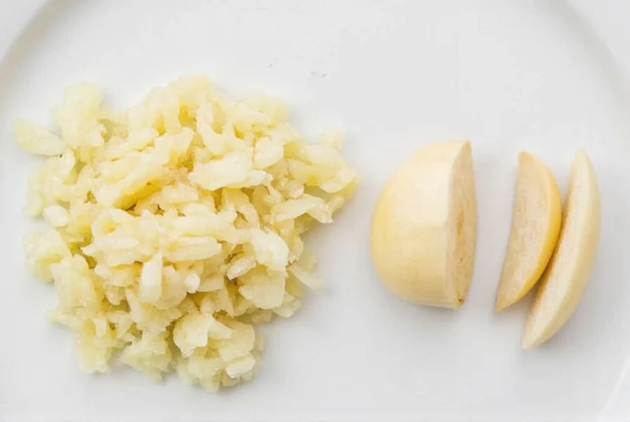 Chef's hand measuring minced garlic with proper teaspoon technique