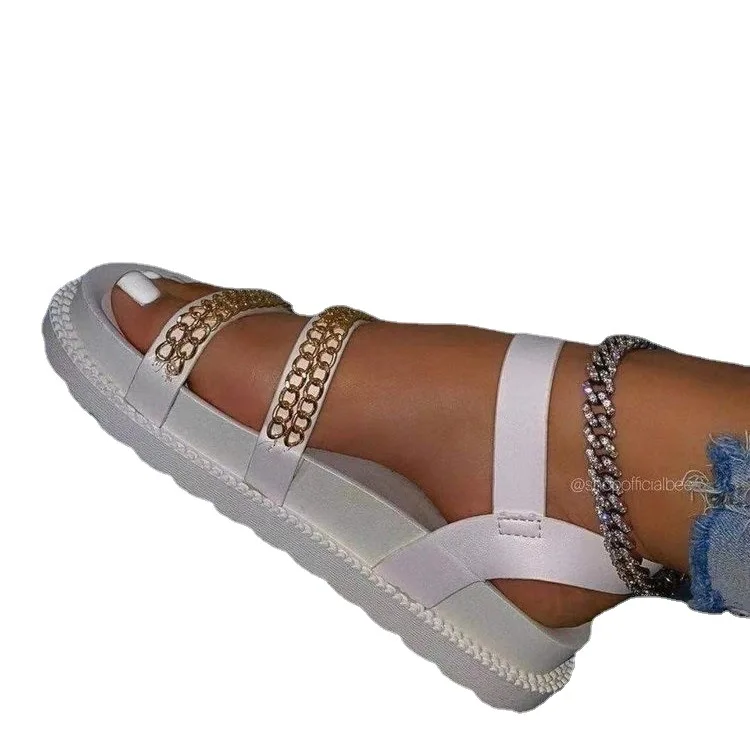 

Dropshipping Street Daily Life Outdoor Plus Size Shoes For Ladies Chain Ankle Wrap Comfortable Anti-Odor Shoes Women Flat Sandal