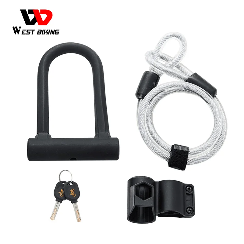 

WEST BIKING Bike U-lock Steel MTB Road Anti-theft Heavy Duty Security Bicycle Bike Lock With Cable