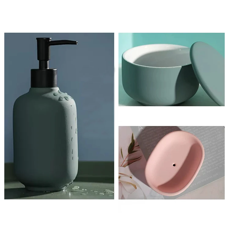 Creative nordic minimalist bathroom supplies 5pcs bathroom wash set ceramic gargle cup soap dish storage tank emulsion bottle