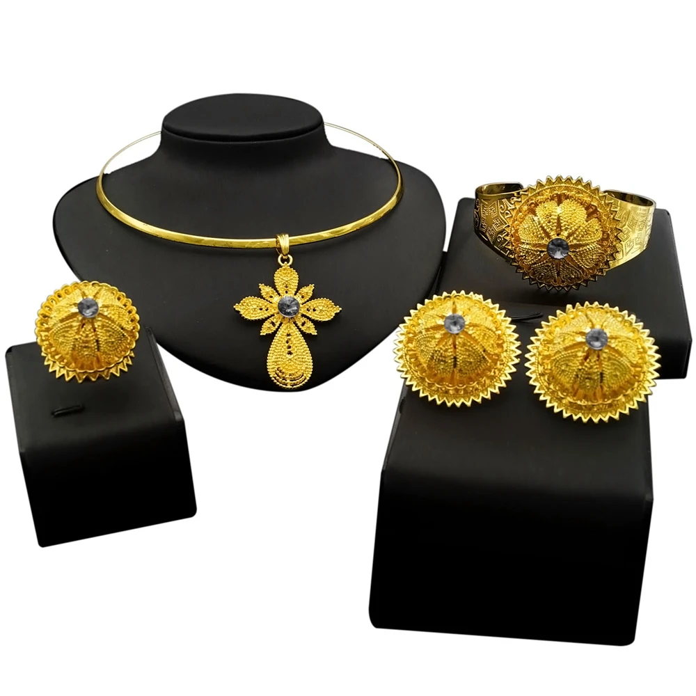 

Yulaili Romanian Gold Style Luxury Cubic Zirconia Jewelry Set Wholesale Fashion Women Wedding Design Crystal 4Pcs Jewelry Sets