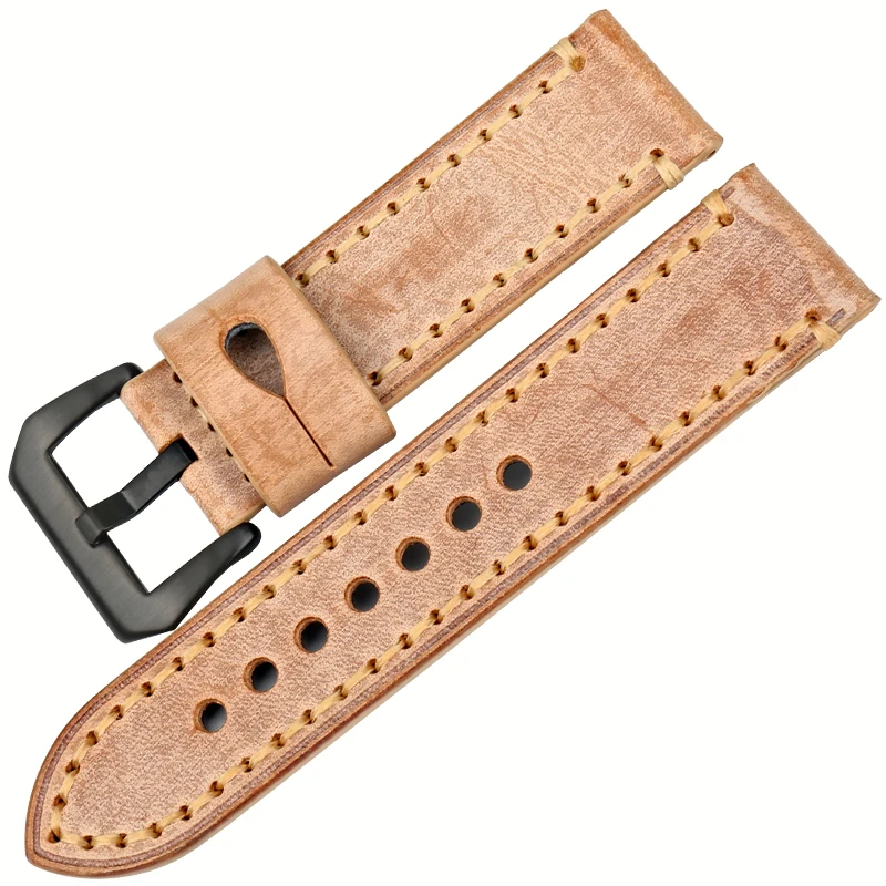 

MAIKES Top Quality Orange Genuine Leather Watch Strap 22mm 24mm 316L Stainless Steel Buckle Replace Watchband Gifts