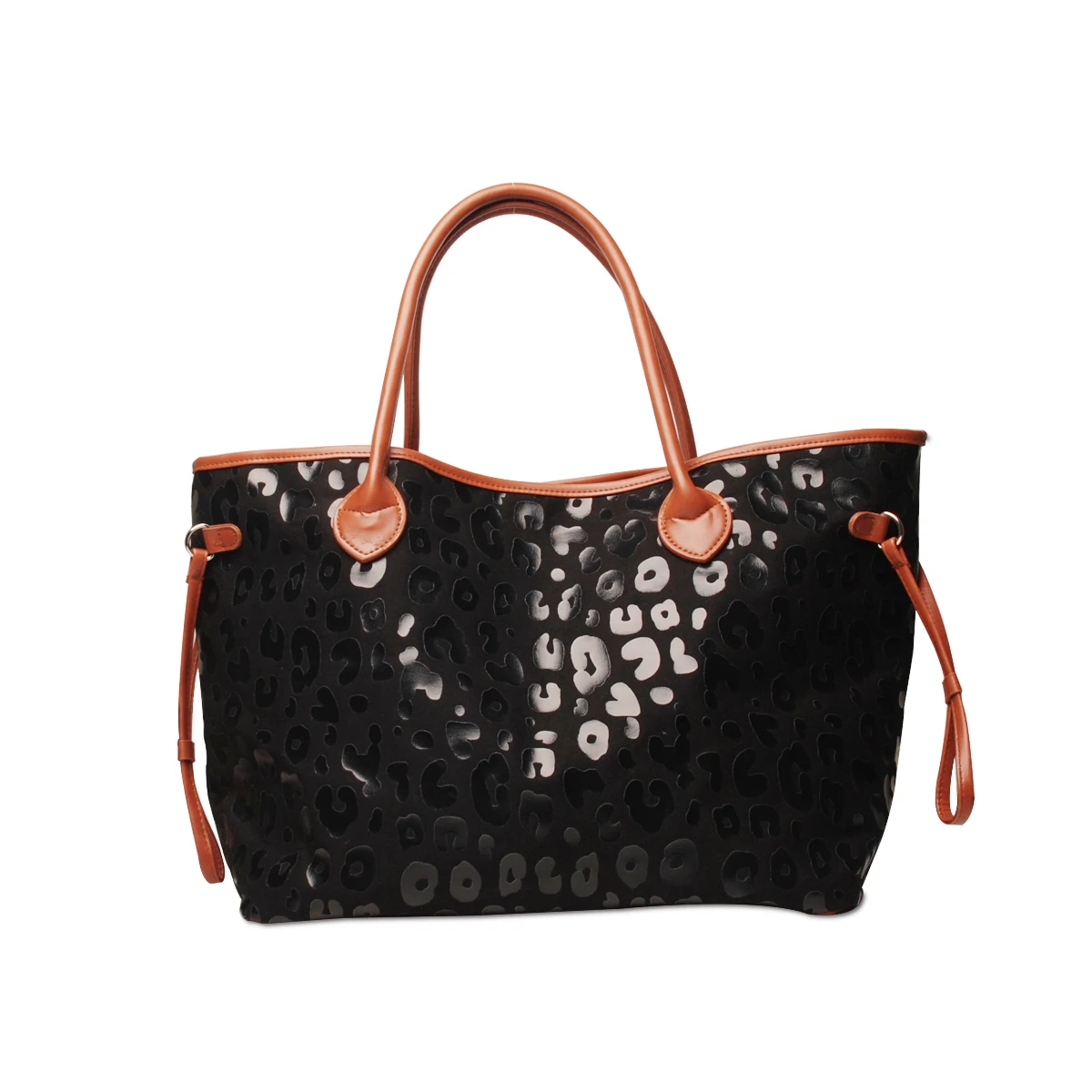 

wholesale black leopard tote bag handbag PU handles Bottom canvas body shopping bag weekender bag DOM-1141770