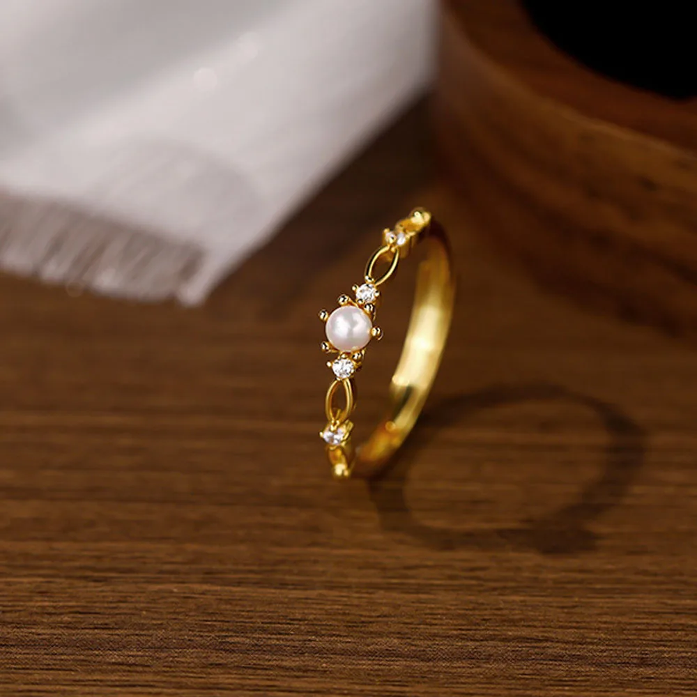 Newest Style French Luxury Zircon S925 Sterling Silver Pearl Rings for Women Jewelry Accessories YB-XY-117