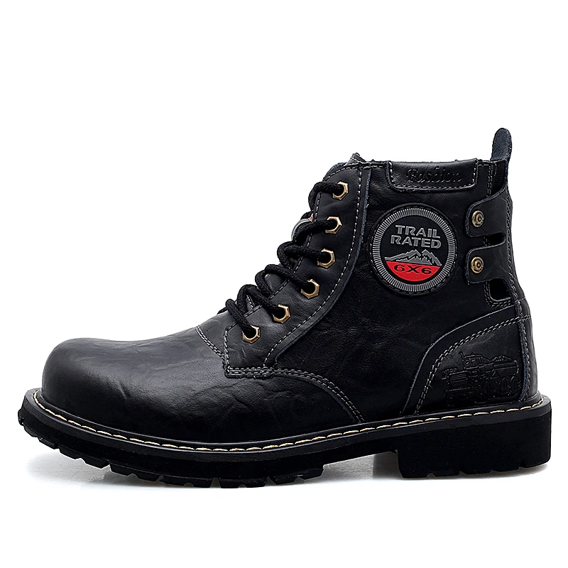 

Custom Logo Spring Ankle Boots Shoes Winter Genuine Leather Shoes Caviar Men punk motorcycle boots with zipper