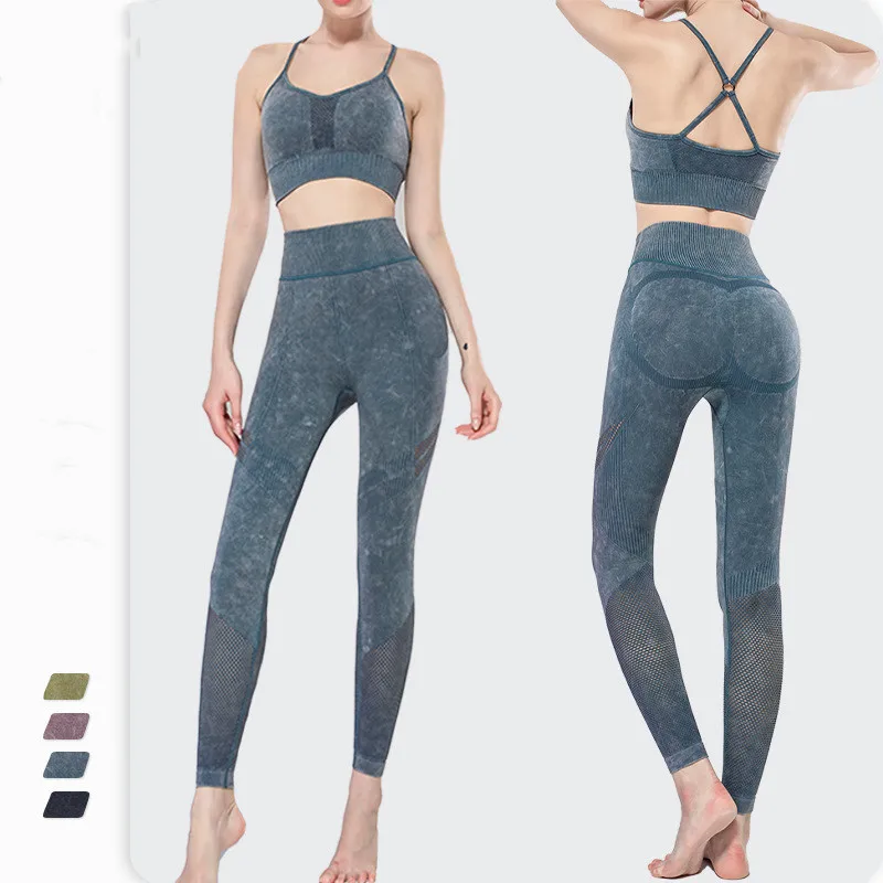 

Fitness Bodysuit Cross Strap Sports Bra And Legging Set Plus Size Women Workout Sets, Photo shows