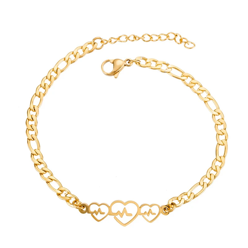 

New Arrive No Fading Gold Plated Stainless Steel Charm Electrocardiogram Heart Shape Bracelet Jewelry For Women Girls, As picture