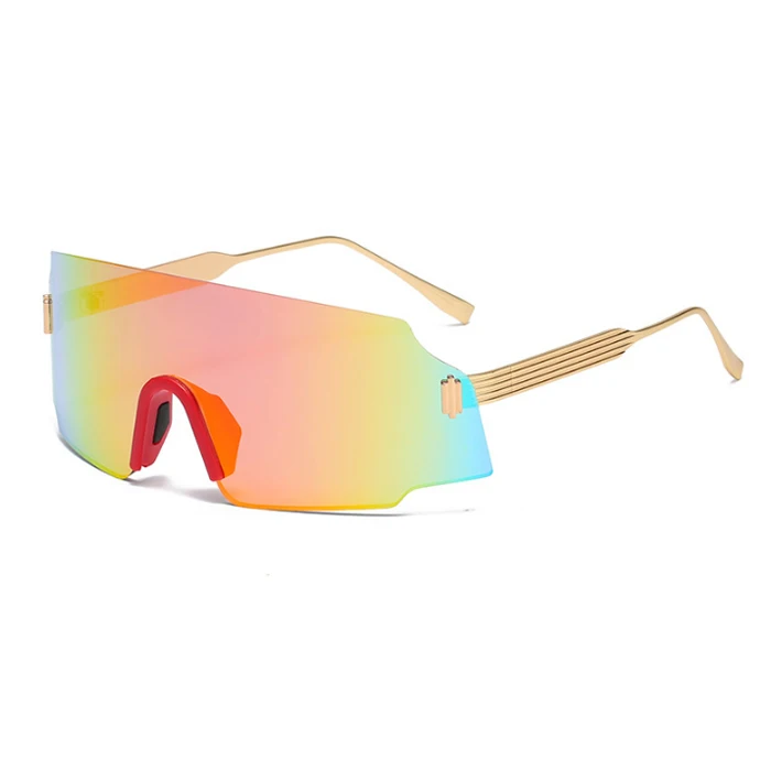 

cheap 2022 new rimless one piece lens Metal outdoor Large fashion sport sunglasses women men