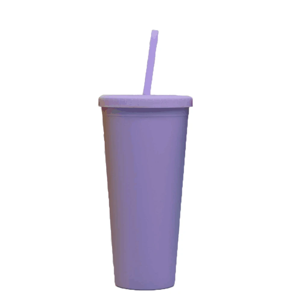 

24 oz Purple Acrylic Reusable Double Wall custom plastic water bottles with straw lid sublimation blank tumblers, Customized