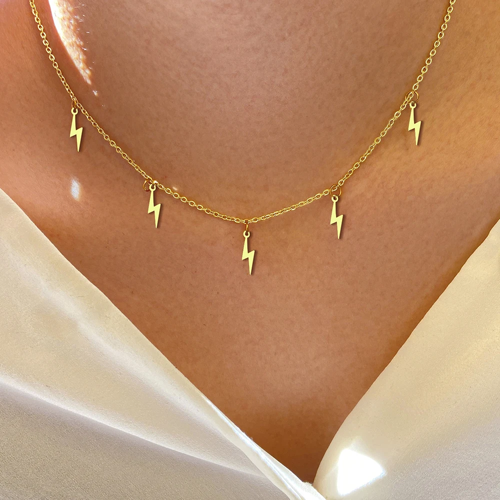 

Stainless Steel Necklaces Lightning Gold Silver Color Multi-accessory pendant Simple Chain Necklace For Women Jewelry Gifts NEW