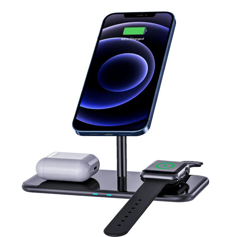 

Newest Product Mobile Phone Accessories 15W Fast Phone Charging Magnetic 3 in 1 Wireless Charger for iPhone 13 12, Black, white