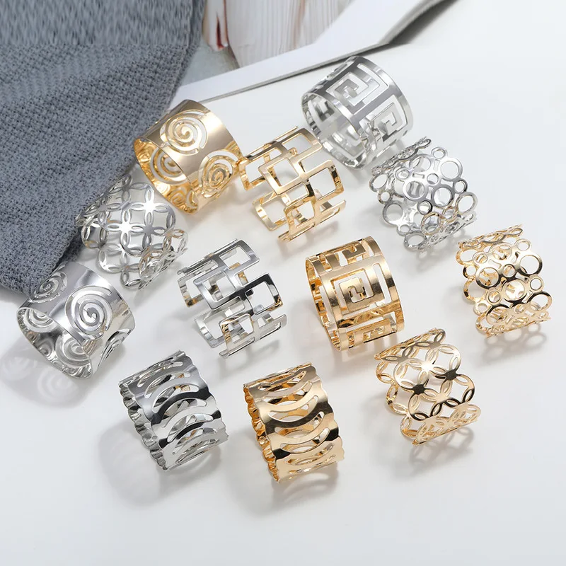 

Fashion set-back napkin buckle metal napkin ring creative hollow gold table napkin ring