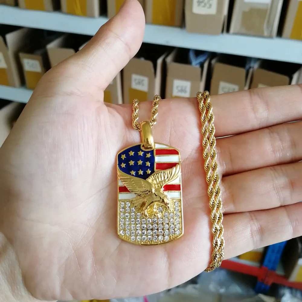 

personalized necklace stainless steel eagle American flag pendant hip hop necklace (KSS323), Same as the picture