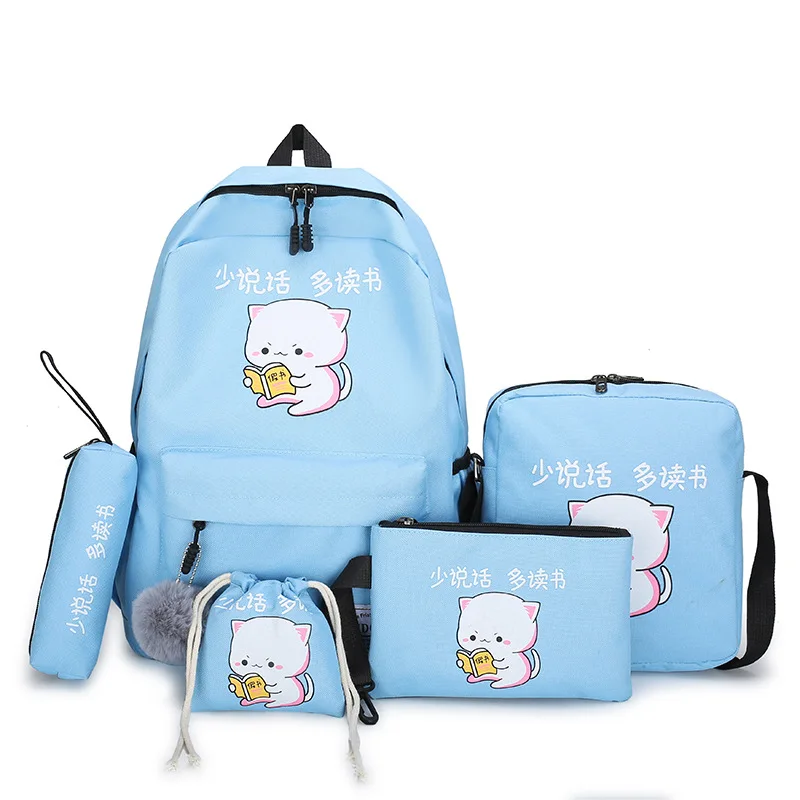 

OEM Factory Twinkle 2021 New Cute Cat Five-piece Backpack School Students Kids Bag Set For Girls, 5 colors