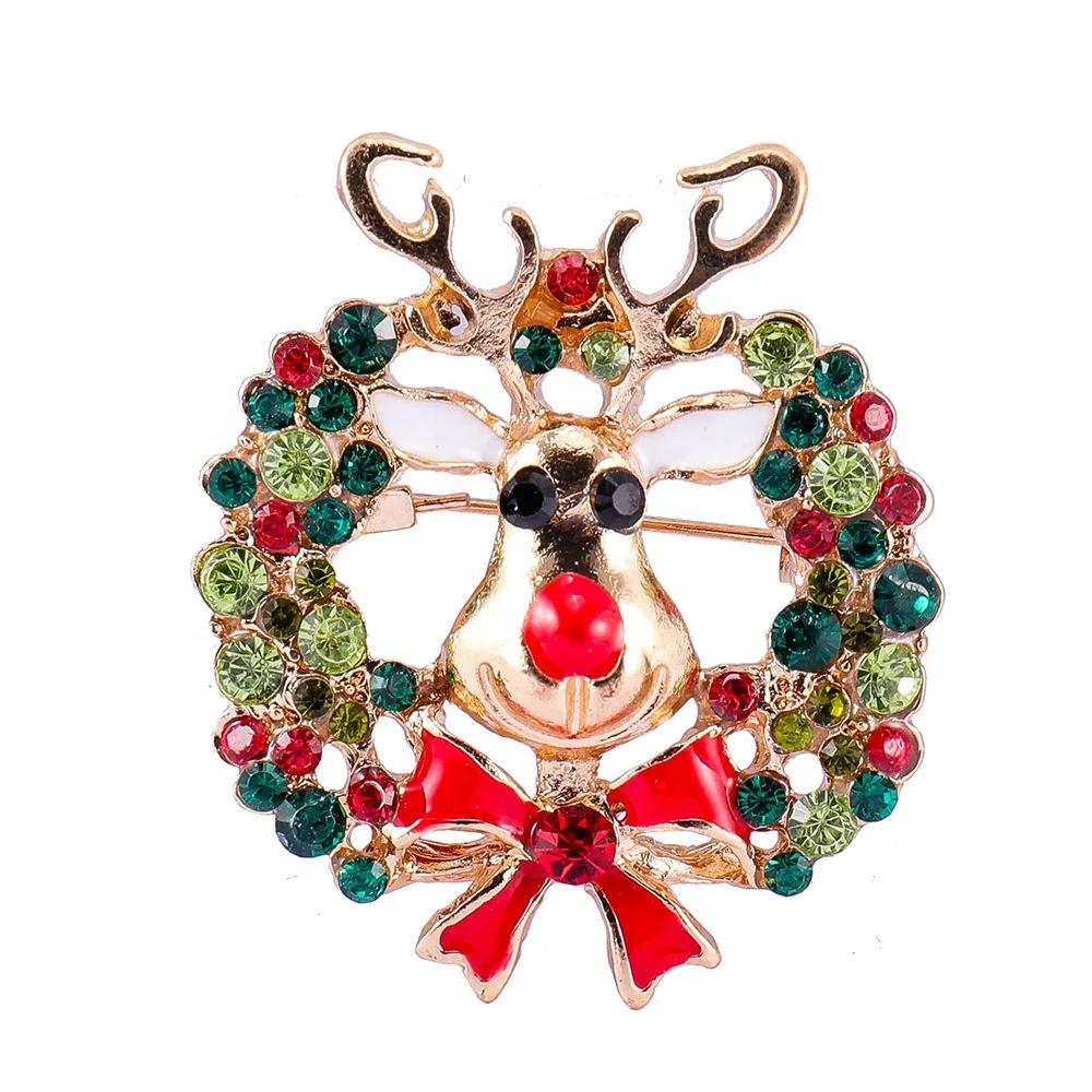 

Ziming Customized Elk Christmas Brooch Diamond Alloy Festival Bow Breast Pin Jewelry Garland Rhinestone Brooch, Multiple color