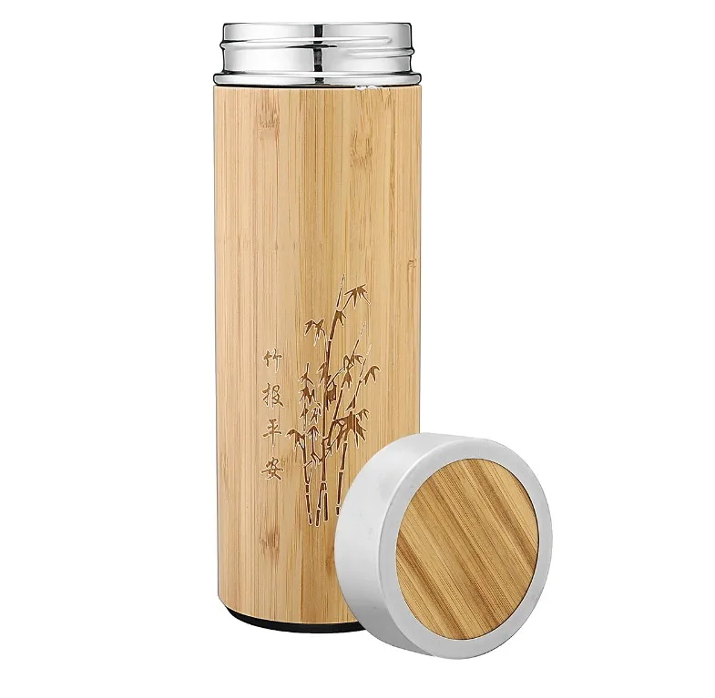 

Improved 17 oz Bamboo Tea Tumbler with Infuser and Strainer Leak-Proof Design, Bamboo color as image