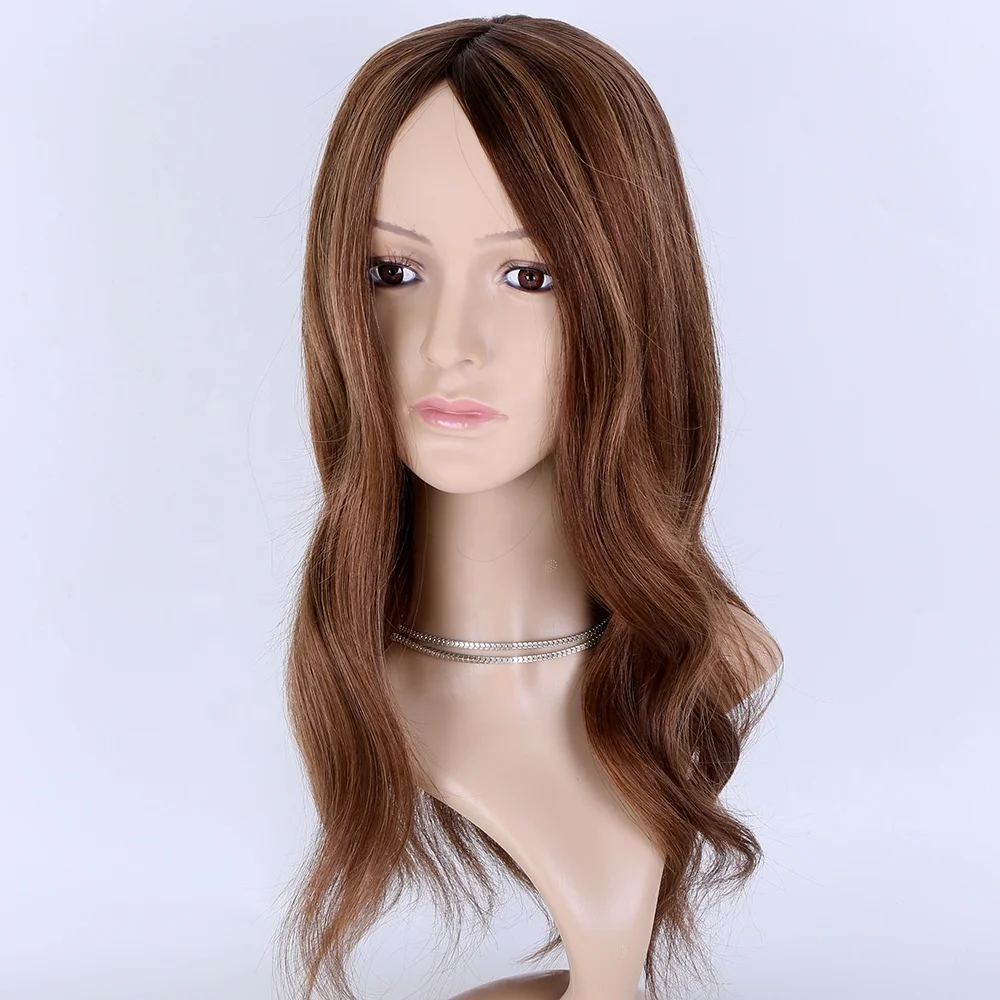 

Luxury Balayage Brown Color Wavy silk base human hair topper For Women